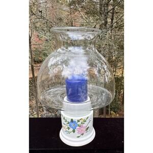 Beautiful Vtg Italy Hand Painted Tea light Candle Holder With Globe